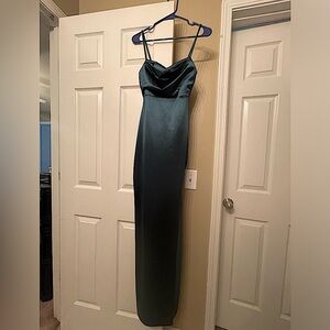 Hunter Green Windsor Lola High Slit Satin Dress